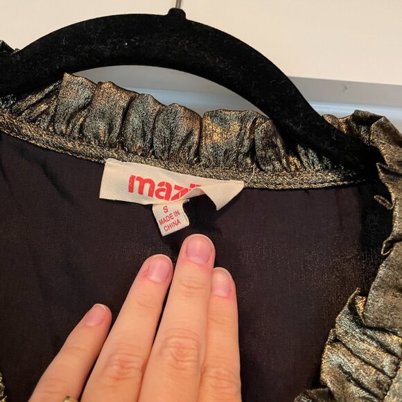 Gold Metallic Ruffle Long-sleeve Blouse - Picture 2 of 2